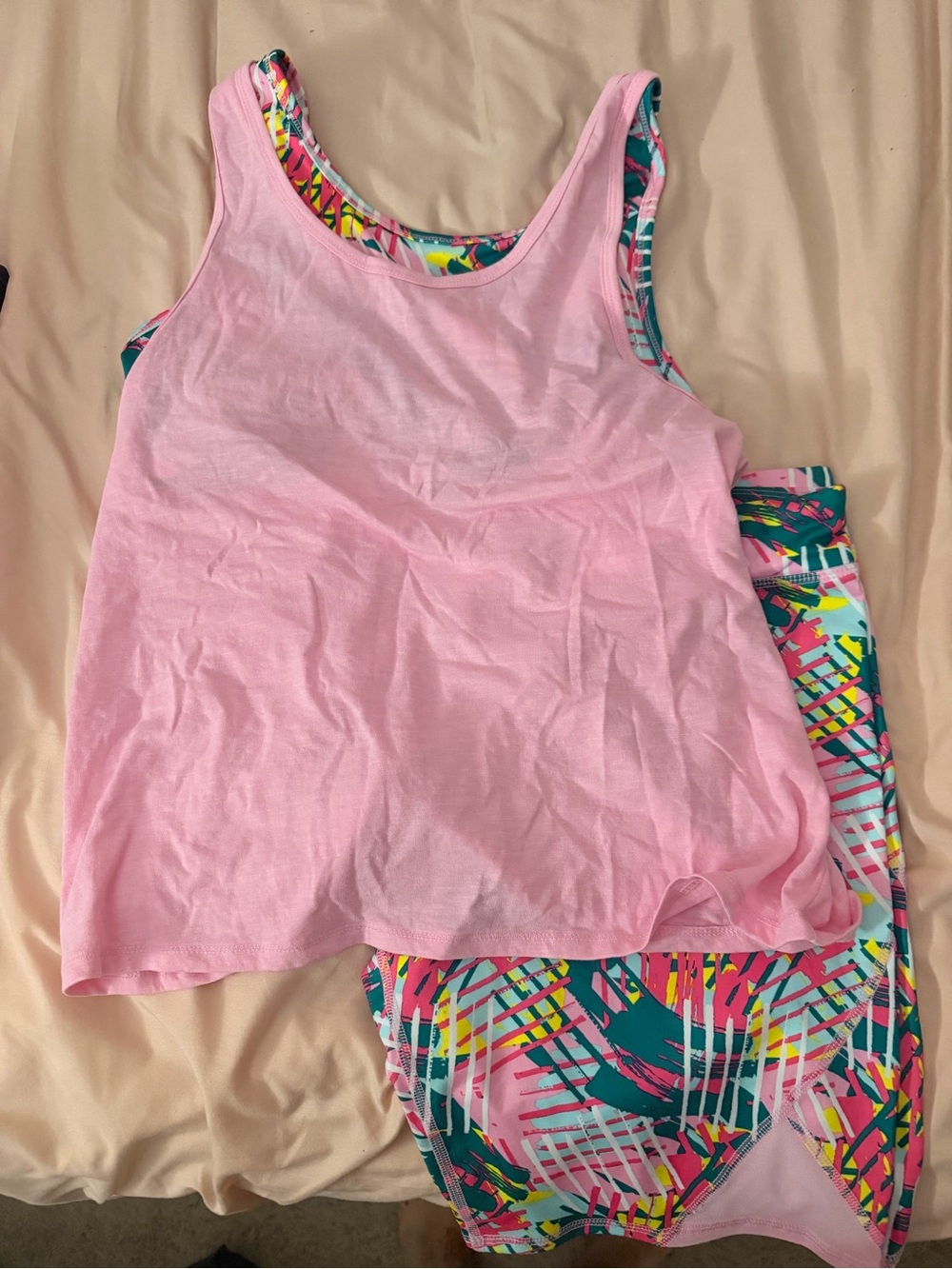 Athletic Works Pink Tankini with Multicolor Abstract Print